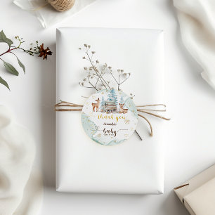 Sticker Rond Remerciement pour Baby Shower Cerf Hiver Bébé Vert