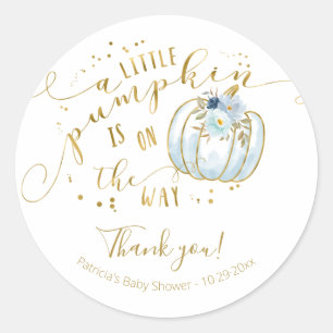Sticker Rond Remerciement pour Baby Shower Citrouille Bleu Or A