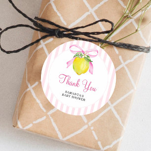 Sticker Rond Remerciement pour Baby Shower Coquette Citron Rose