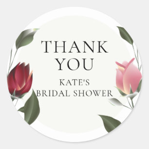Sticker Rond Remerciement pour Baby Shower de Mariage aux Roses