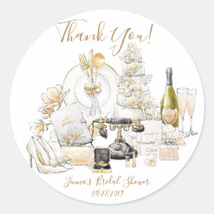 Sticker Rond Remerciement pour Baby Shower de Mariage en Or