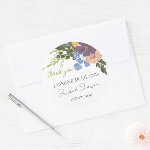Sticker Rond Remerciement pour Baby Shower de Mariée Fleurs Vio