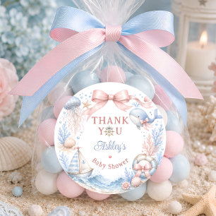 Sticker Rond Remerciement pour Baby Shower de plage côtière