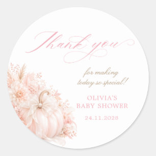 Sticker Rond Remerciement pour Baby Shower Elegant Rose Citroui