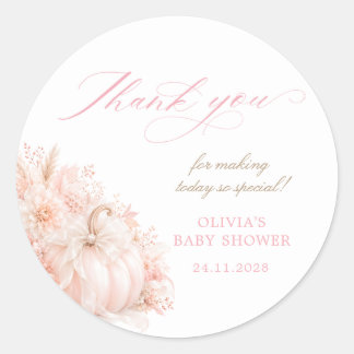 Sticker Rond Remerciement pour Baby Shower Elegant Rose Citroui