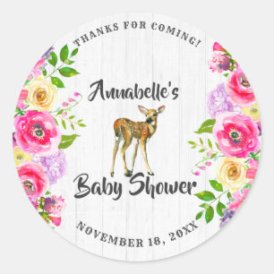 Sticker Rond Remerciement pour Baby Shower Fleur de Aquarelle d