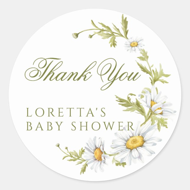 Sticker Rond Remerciement pour Baby Shower Fleur de Marguerite  (Devant)