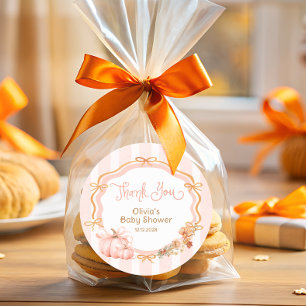 Sticker Rond Remerciement pour Baby Shower Fleurs d'Automne Cit