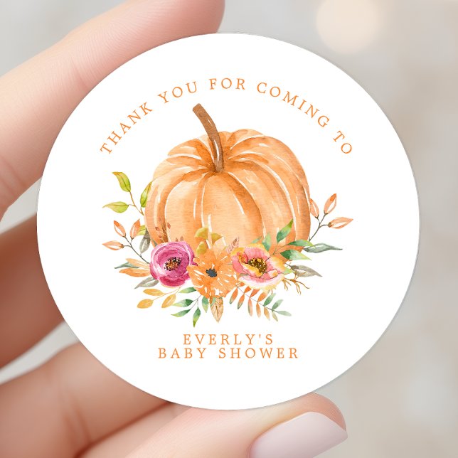 Sticker Rond Remerciement pour Baby Shower Floral Citrouille d' (Créateur téléchargé)