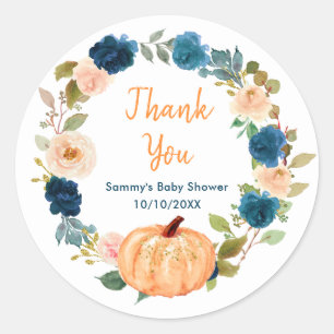Sticker Rond Remerciement pour Baby Shower Floral Peach Pumpkin