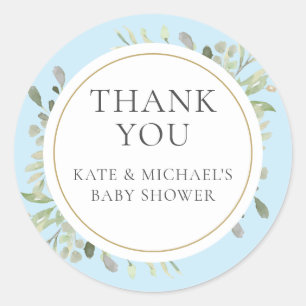 Sticker Rond Remerciement pour Baby-Shower Garçon Bleu à l'Aqua