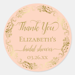 Sticker Rond Remerciement pour Baby Shower Mariage à Ruban Doré