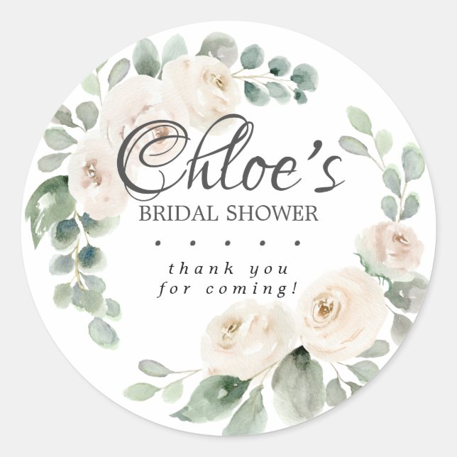 Sticker Rond Remerciement pour Baby Shower Mariage Floral Blanc (Devant)