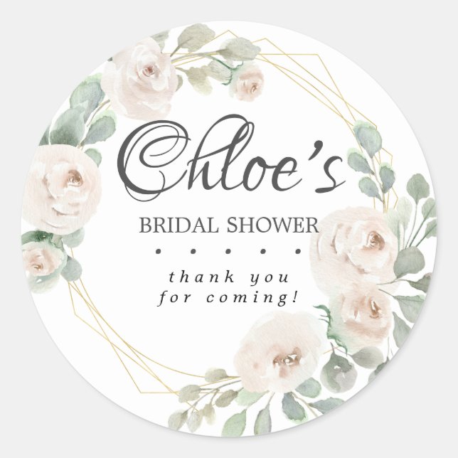 Sticker Rond Remerciement pour Baby Shower Mariage Floral Blanc (Devant)