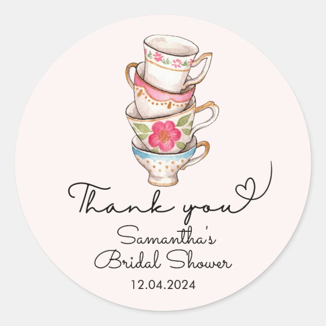 Sticker Rond Remerciement pour Baby Shower Mariage Moderne Thé  (Devant)