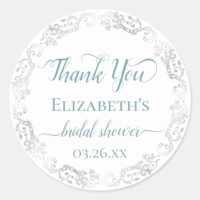 Sticker Rond Remerciement pour Baby Shower Mariage Teal sur Fon (Devant)