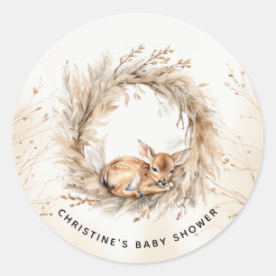 Sticker Rond Remerciement pour Baby Shower Moderne Cerf Nouveau