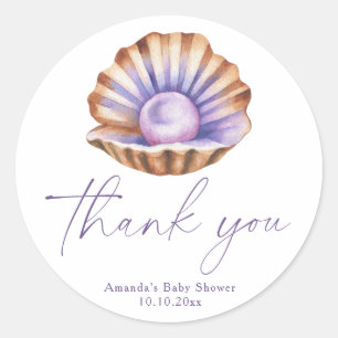 Sticker Rond Remerciement pour Baby Shower Ocean Little Pearl