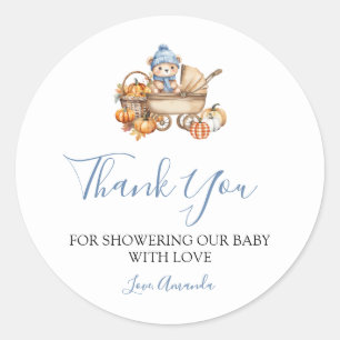 Sticker Rond Remerciement pour Baby Shower Ours Automne Amoureu