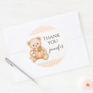 Sticker Rond Remerciement pour Baby Shower Ourson Citrouille Or