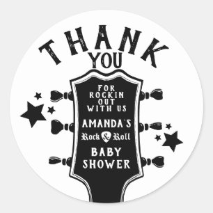 Sticker Rond Remerciement pour Baby Shower Rock and Roll Guitar