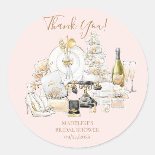 Sticker Rond Remerciement pour Baby Shower Rose et Or