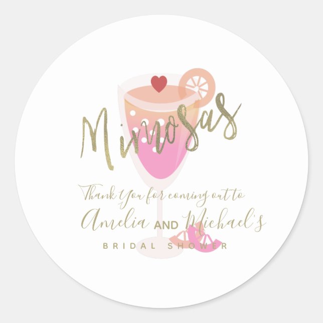 Sticker Rond Remerciement pour Baby Shower Rose Mimosa  (Devant)