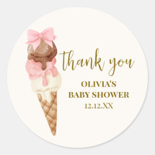 Sticker Rond Remerciement pour Baby Shower The Scoop Bow Ice Cr