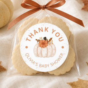 Sticker Rond Remerciement pour Baby Shower Watercolor Pumpkin