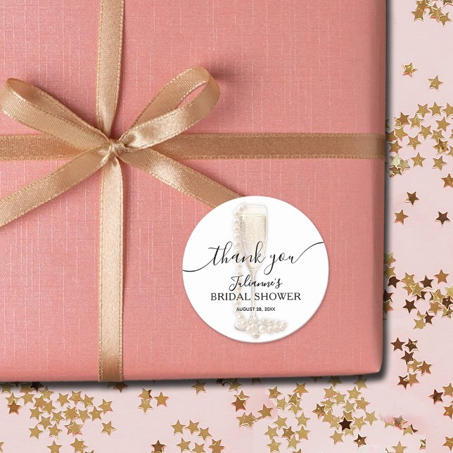 Sticker Rond Remerciement pour EVJF Perles & Prosecco (Pearls & Prosecco bridal shower 1-1/2" thank you favor stickers (3" available, too))