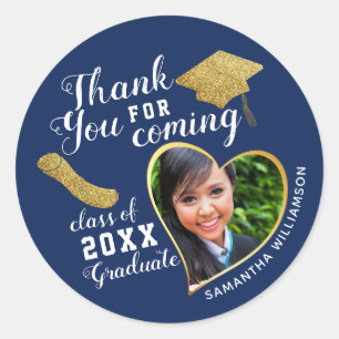 Sticker Rond Remerciement pour la remise des diplômes Bleu Blan