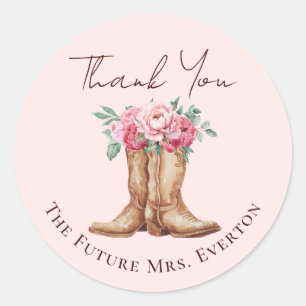 Sticker Rond Remerciement pour une Baby Shower de Cowgirl Flora