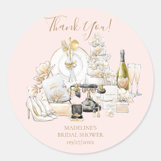 Sticker Rond Remerciement pour une Baby Shower de Mariage Rose  (Devant)