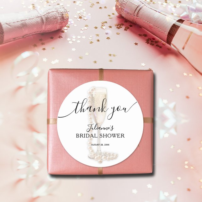 Sticker Rond Remerciement pour une Baby Shower de Mariée Pearls (Pearls & Prosecco bridal shower thank you favor stickers)