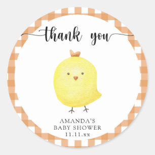 Sticker Rond Remerciement pour une baby shower de poussin migno