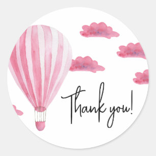 Sticker Rond Remerciement pour une baby shower en montgolfière