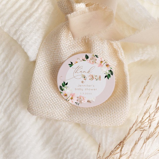 Sticker Rond Remerciement pour une baby shower fille rose blush (Créateur téléchargé)