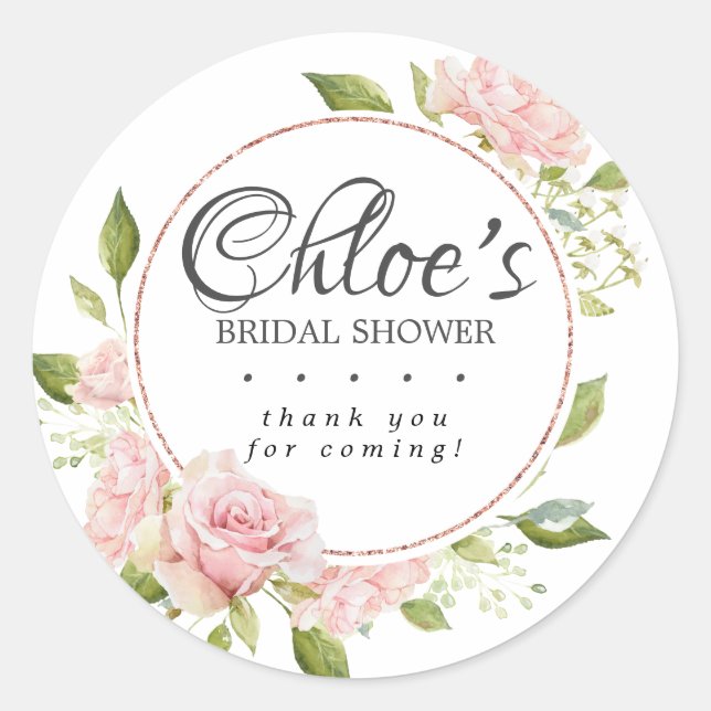Sticker Rond Remerciement pour une Baby Shower Florale Rose Fon (Devant)