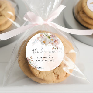 Sticker Rond Remerciement pour une Baby Shower Mariée Fleur Ros