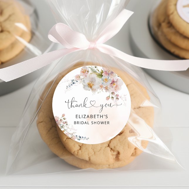 Sticker Rond Remerciement pour une Baby Shower Mariée Fleurs Ro (Créateur téléchargé)