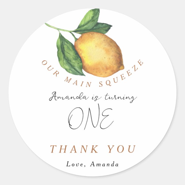 Sticker Rond Remerciement pour une fête d'anniversaire au citro (Devant)