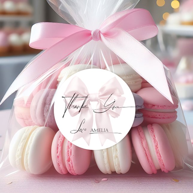 Sticker Rond Remerciement Ruban Rose Élégant (Créateur téléchargé)