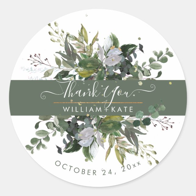 Sticker Rond Remerciement Rustique Feuillage Eucalyptus Blue Gu (Devant)