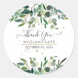 Sticker Rond Remerciement Rustique Feuillage Eucalyptus Blue Gu
