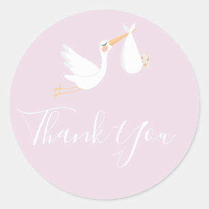 Sticker Rond Remerciement spécial Cigogne et bébé rose