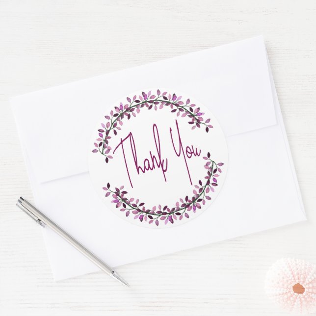 Sticker Rond Remerciement Typographie Chic Couronne de Feuilles (Enveloppe)
