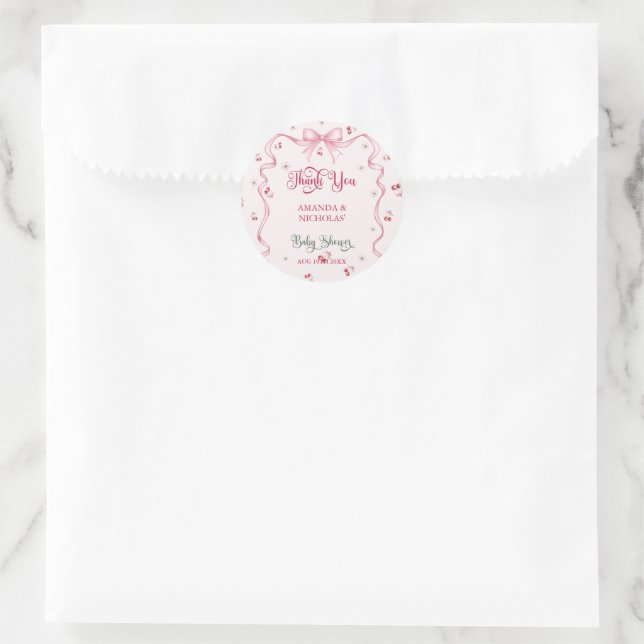 Sticker Rond Remerciements Baby Shower Cherry Bow (Sac)