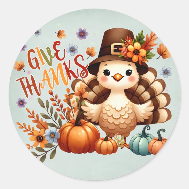 Sticker Rond Remerciements - Baguette de Thanksgiving Turquie (Devant)