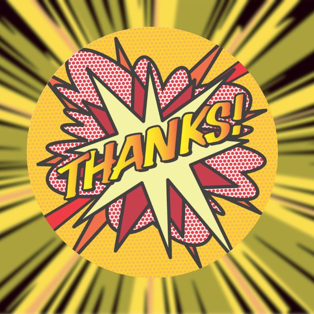 Sticker Rond REMERCIEMENTS Bande dessinée moderne de remercieme (THANKS Fun Modern Comic Book Thank You Classic Round Sticker)