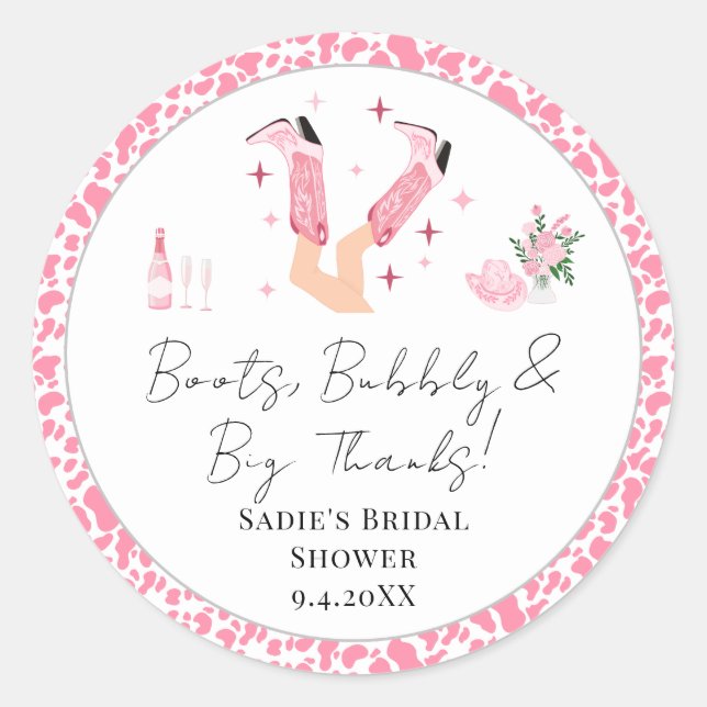 Sticker Rond Remerciements Bottes de Cowboy & Bridal Shower Bul (Devant)